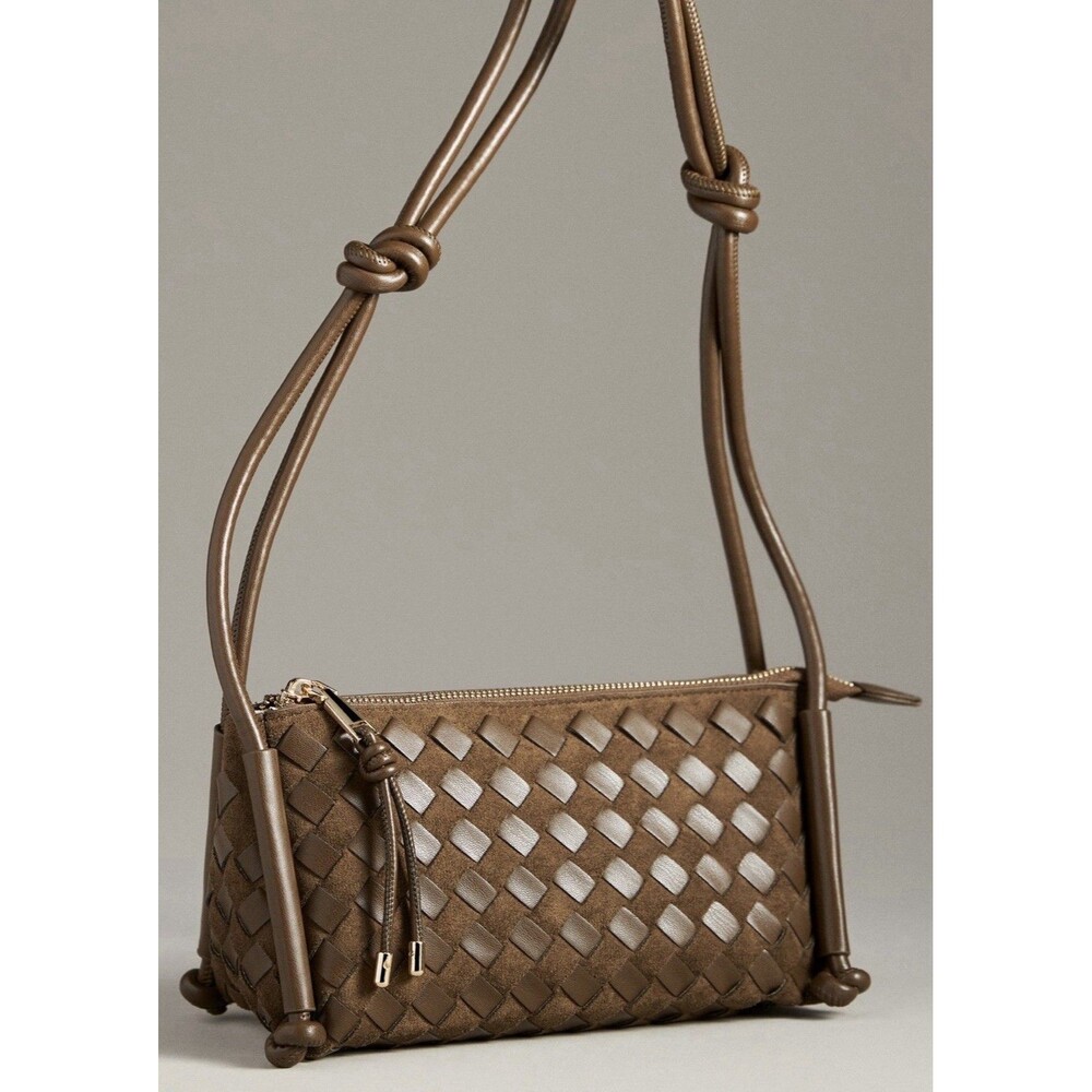Woven Leather Crossbody Bag in Brown